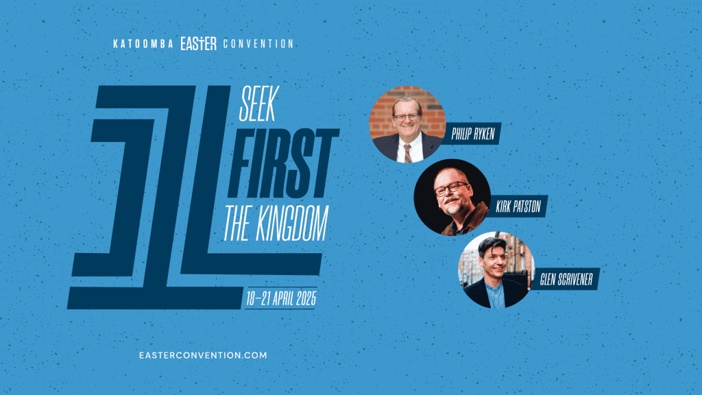 Katoomba Easter Convention 2025 with speakers Philip Riken, Kirk Panton, and Glen Cornwell.