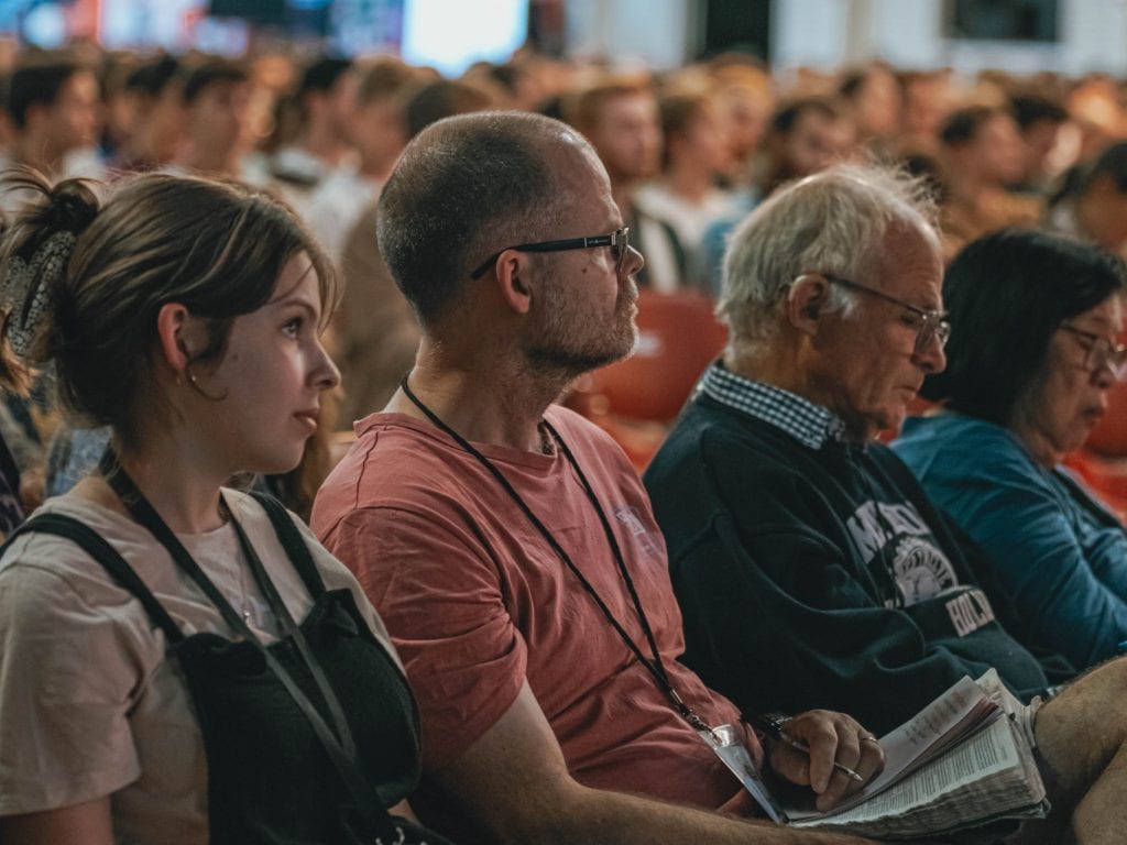 Audience attending Katoomba Easter Convention, focused and engaged.